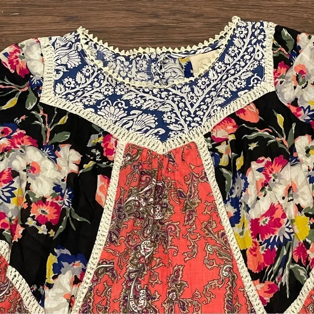 Anthropologie Inez Swing Dress by Vanessa Virginia Patchwork Multicolor Size 2